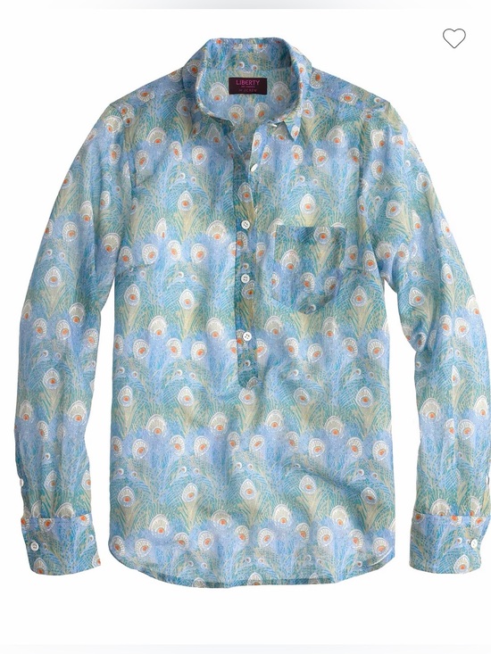 J. Crew Tops - J. Crew Light Blue Peacock-Print Button-Down Cotton/Silk Shirt. Size 6